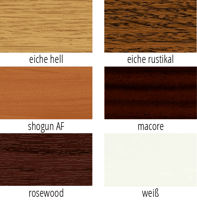 Varianten verschiedener Holzmuster und Lasierungen für Fensterprofile