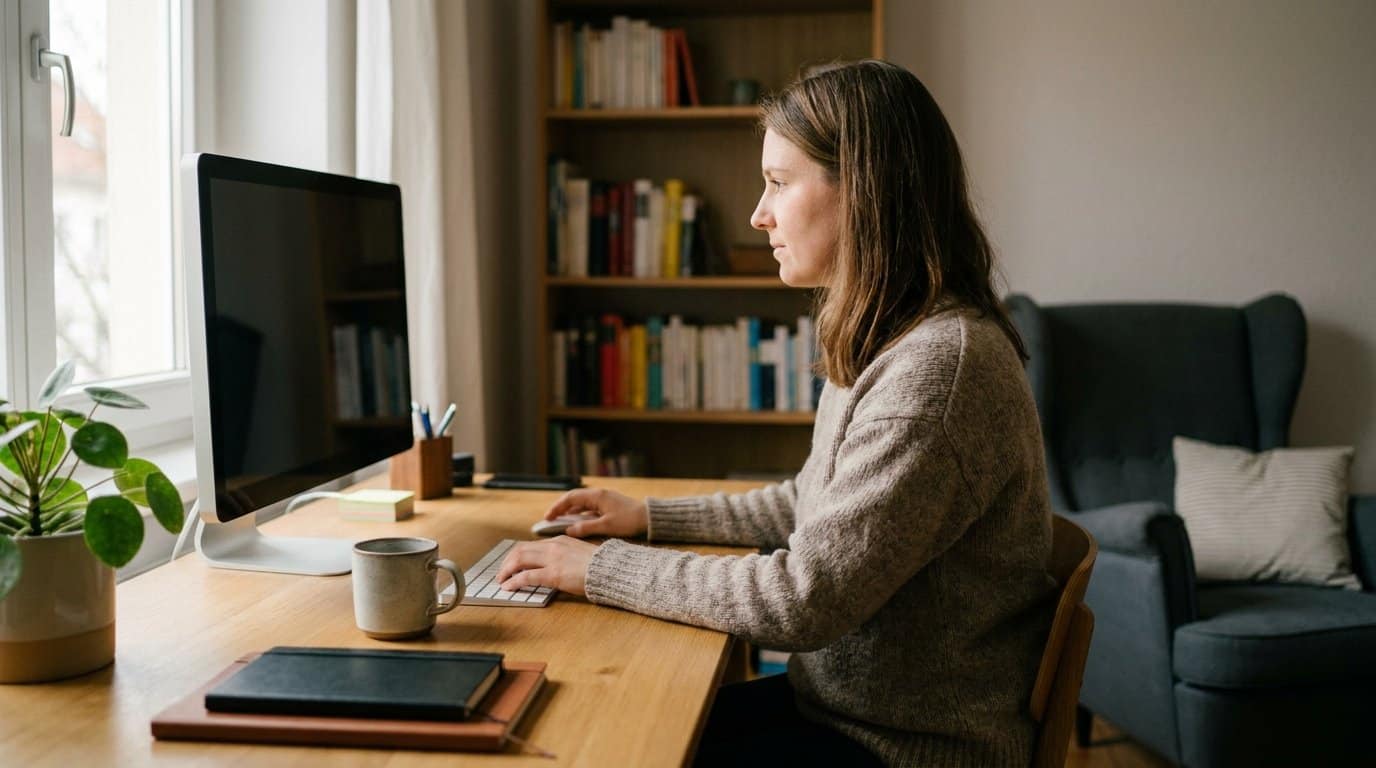 Ergonomischer Homeoffice-Arbeitsplatz, der hilft die Augen am Bildschirm zu entlasten