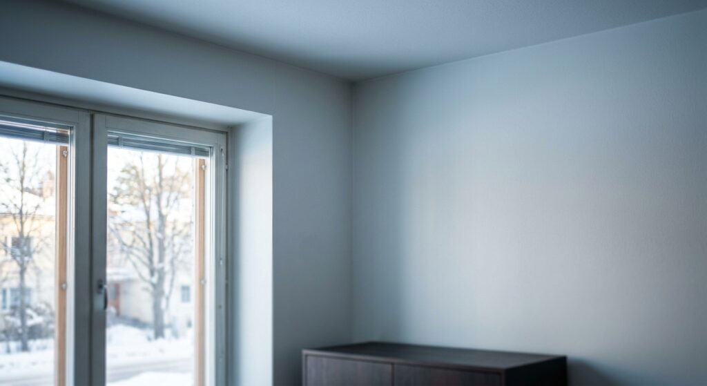 Obere Raumecke an einer Außenwand neben einer Fensterlaibung als typische Stelle für Kondensation