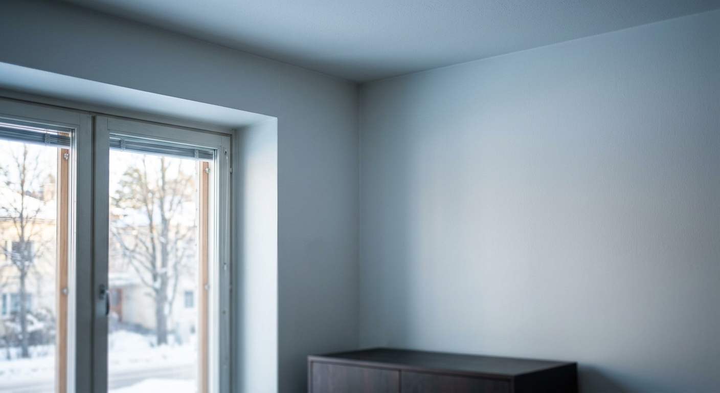 Obere Raumecke an einer Außenwand neben einer Fensterlaibung als typische Stelle für Kondensation